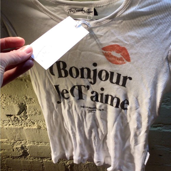 The Laundry Room Tops - NEW! The Laundry Room White Tee with Orange Lip Graphic